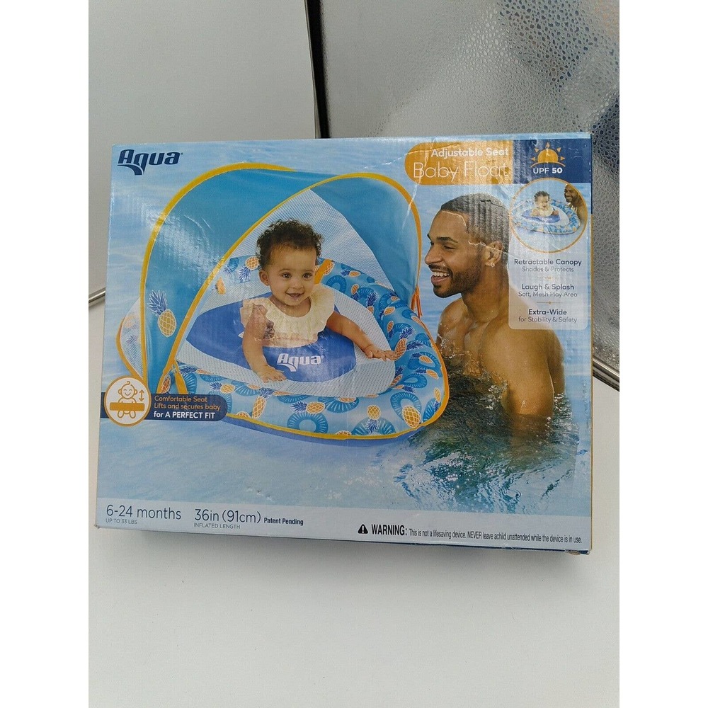 Aqua Leisure Adjustable Seat Baby Pool Float w/ Retractable Canopy, Pineapple